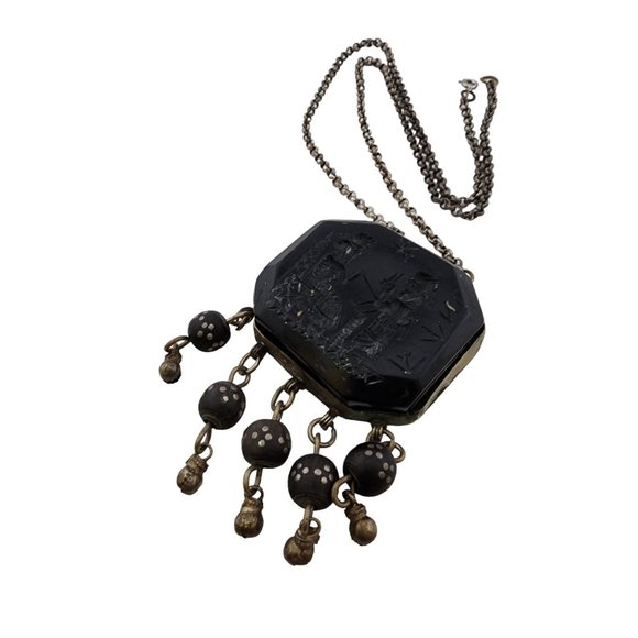 Vintage Middle Eastern Carved Resin & Dangle Beads Necklace (A3282)